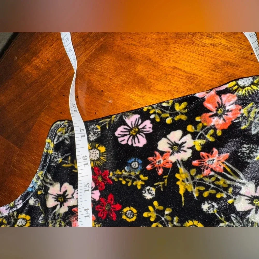 Sears Roebuck Girls Black w/ Flowers Floral Velvet Sundress Dress Large 14-16